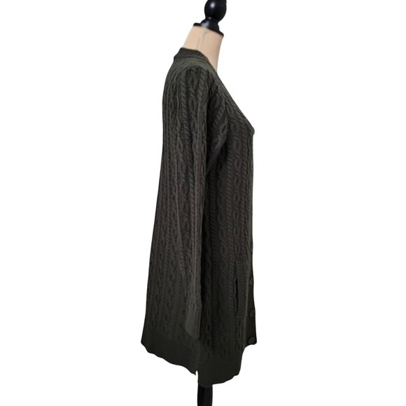 D&Co. (Denim & Company) Size M Dark Olive Green Cable Knit Duster Cardigan - Picture 5 of 13